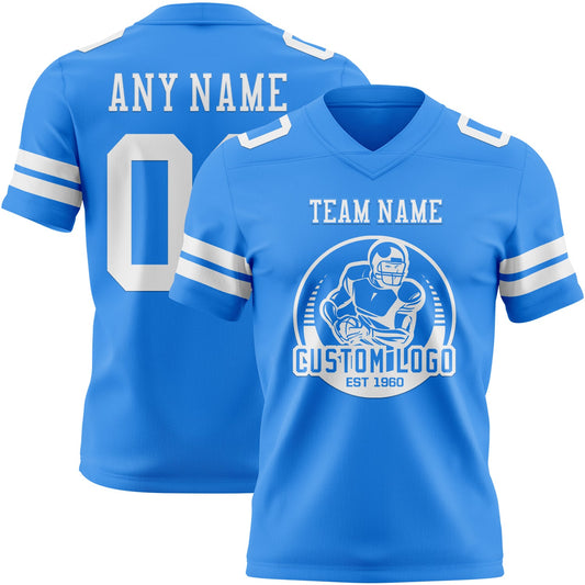 Custom Powder Blue White Mesh Authentic Football Jersey