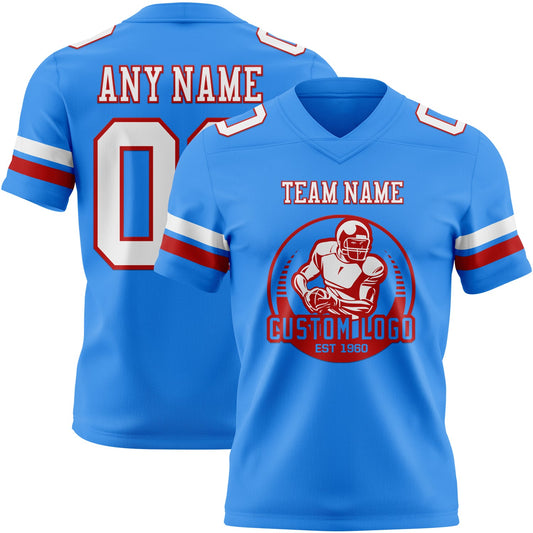Custom Powder Blue White-Red Mesh Authentic Football Jersey