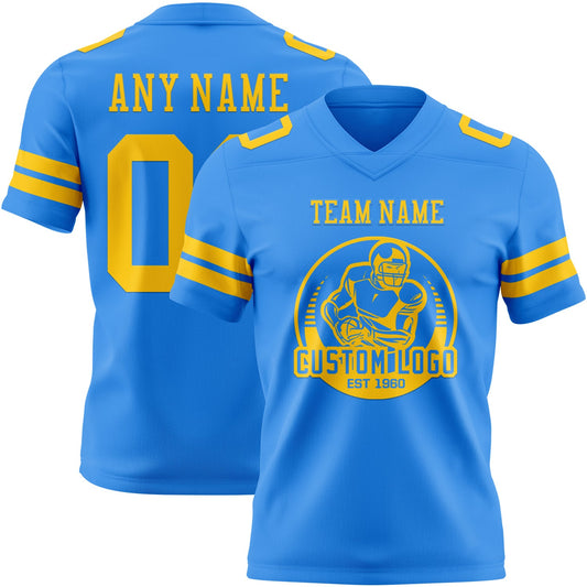 Custom Powder Blue Yellow Mesh Authentic Football Jersey