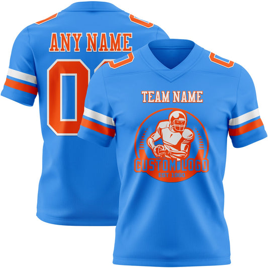 Custom Powder Blue Orange-White Mesh Authentic Football Jersey