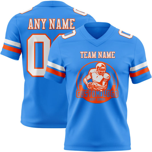 Custom Powder Blue White-Orange Mesh Authentic Football Jersey