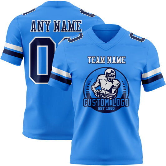 Custom Powder Blue Navy-White Mesh Authentic Football Jersey