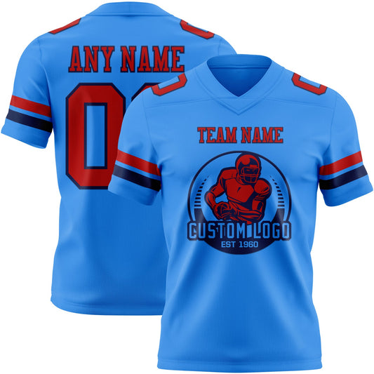 Custom Powder Blue Red-Navy Mesh Authentic Football Jersey