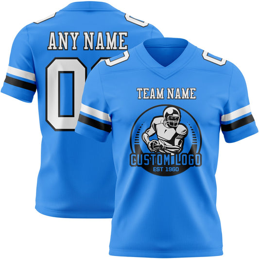 Custom Powder Blue White-Black Mesh Authentic Football Jersey