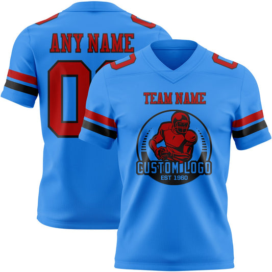 Custom Powder Blue Red-Black Mesh Authentic Football Jersey