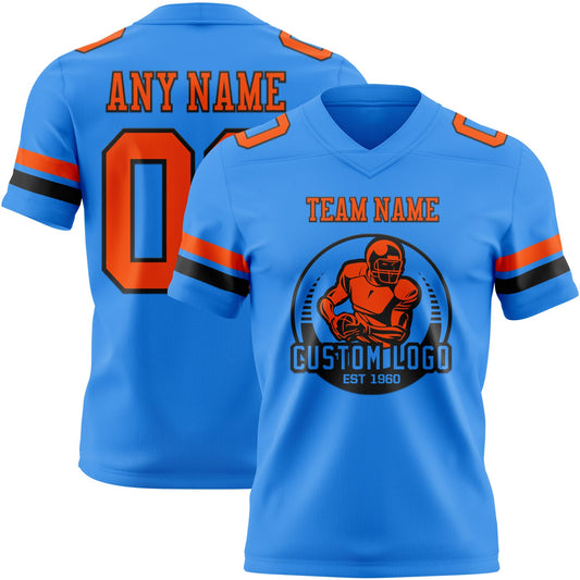 Custom Powder Blue Orange-Black Mesh Authentic Football Jersey
