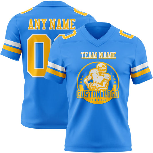 Custom Powder Blue Gold-White Mesh Authentic Football Jersey