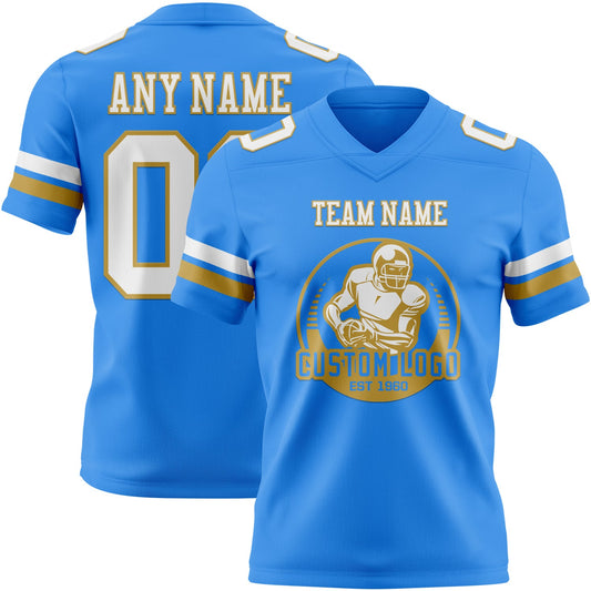 Custom Powder Blue White-Old Gold Mesh Authentic Football Jersey