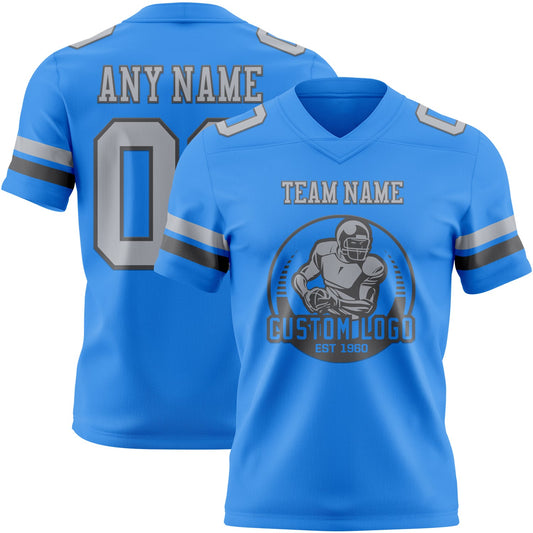 Custom Powder Blue Gray-Steel Gray Mesh Authentic Football Jersey