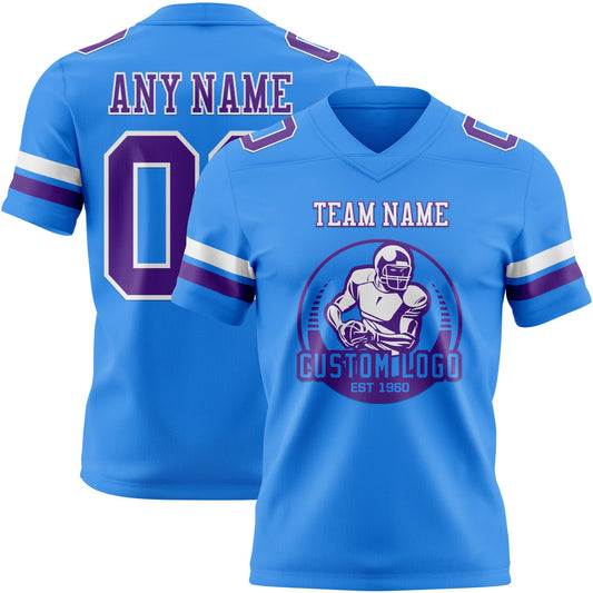 Custom Powder Blue Purple-White Mesh Authentic Football Jersey