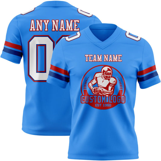 Custom Powder Blue White Royal-Red Mesh Authentic Football Jersey