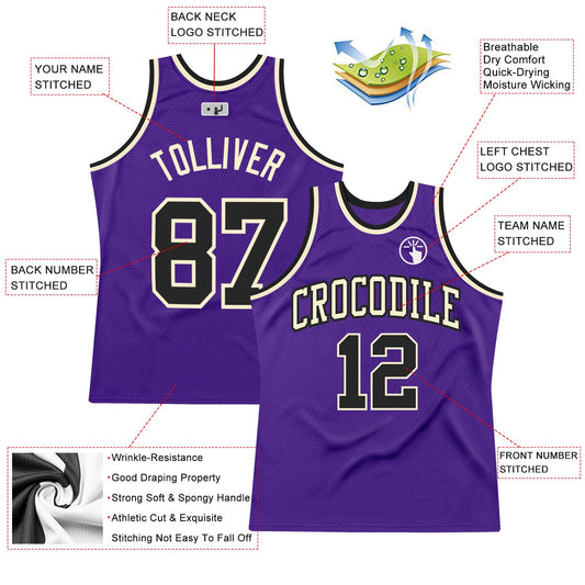Custom Purple Black-Cream Authentic Throwback Basketball Jersey