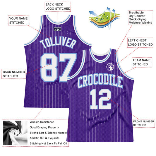 Custom Purple White Pinstripe White-Light Blue Authentic Basketball Jersey