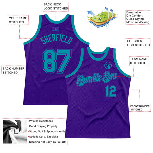 Custom Purple Teal Authentic Throwback Basketball Jersey