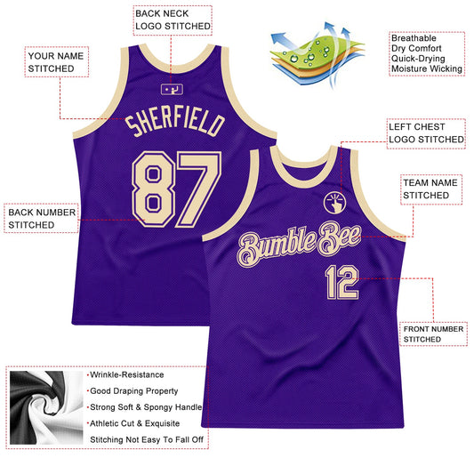 Custom Purple Cream Authentic Throwback Basketball Jersey
