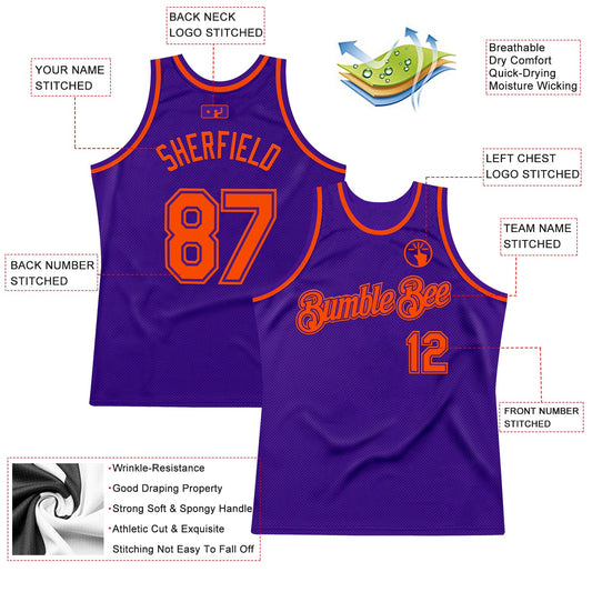 Custom Purple Orange Authentic Throwback Basketball Jersey