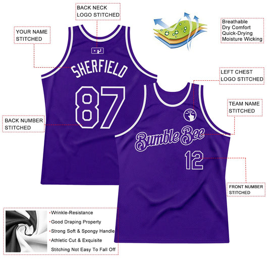 Custom Purple White Authentic Throwback Basketball Jersey