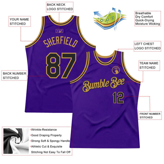 Custom Purple Black-Old Gold Authentic Throwback Basketball Jersey