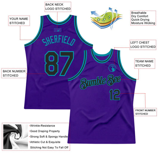 Custom Purple Black-Teal Authentic Throwback Basketball Jersey