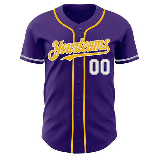 Custom Purple White Gray-Gold Authentic Baseball Jersey