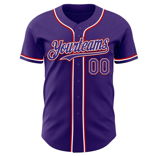 Custom Purple White-Red Authentic Baseball Jersey