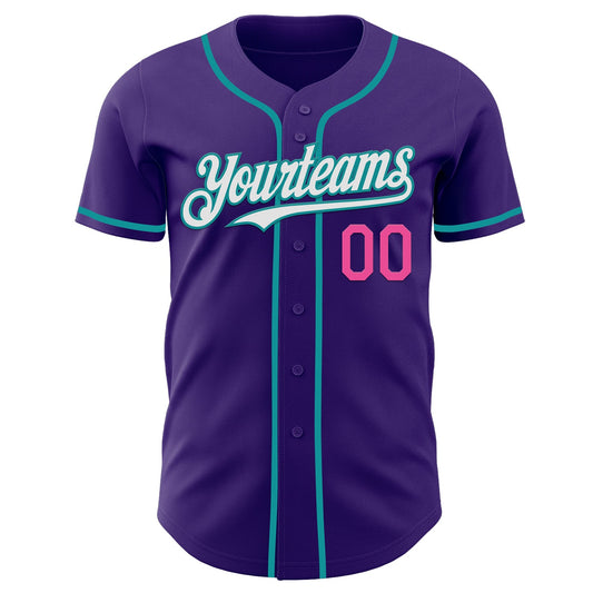 Custom Purple Teal Pink-White Authentic Baseball Jersey