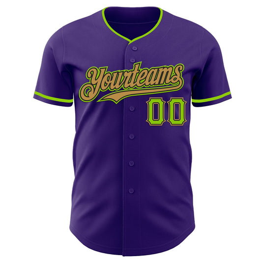 Custom Purple Neon Green Black-Old Gold Authentic Baseball Jersey