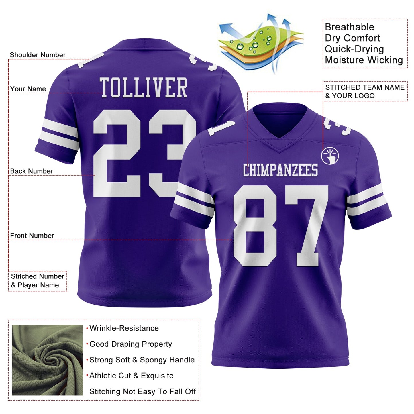 Custom Purple White Mesh Authentic Football Jersey