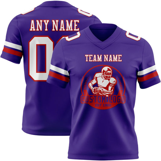 Custom Purple White-Red Mesh Authentic Football Jersey