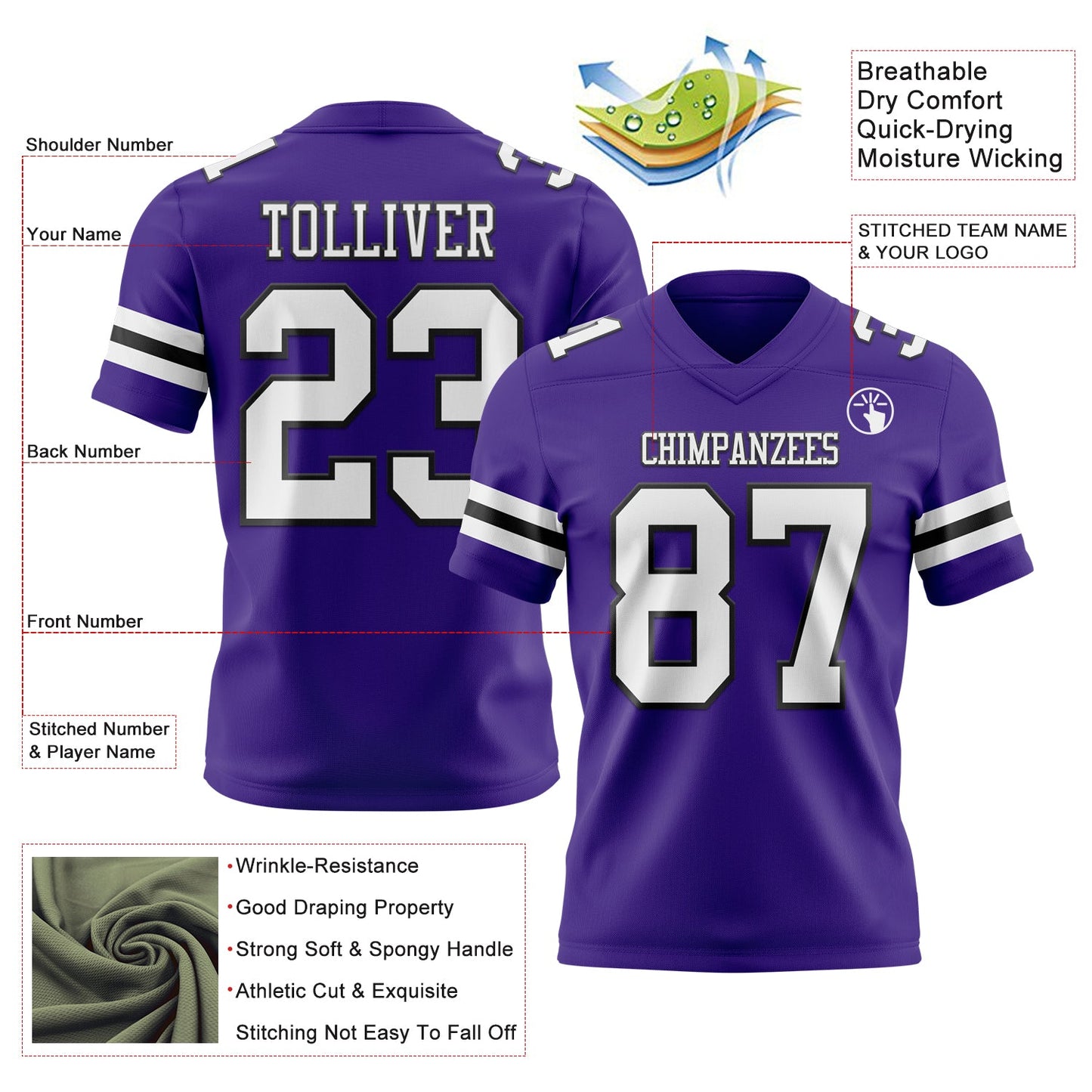 Custom Purple White-Black Mesh Authentic Football Jersey