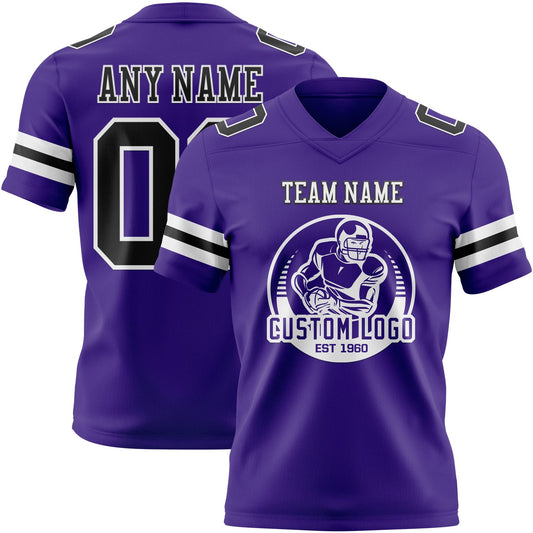 Custom Purple Black-White Mesh Authentic Football Jersey