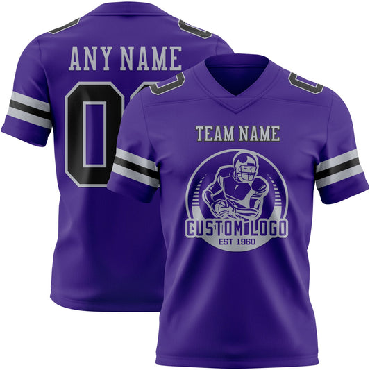 Custom Purple Black-Gray Mesh Authentic Football Jersey
