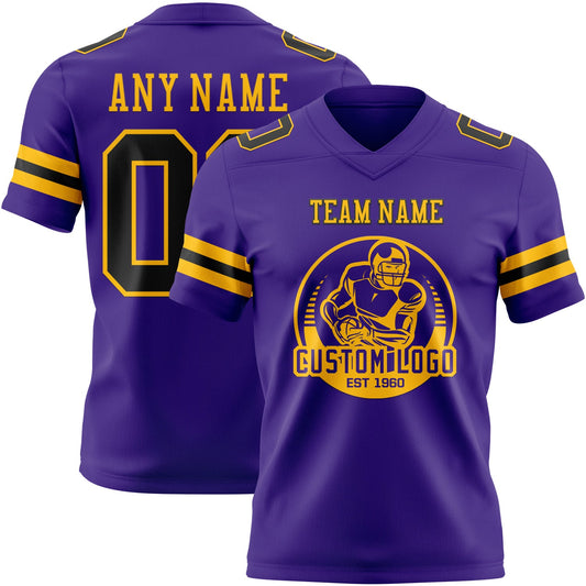 Custom Purple Black-Gold Mesh Authentic Football Jersey