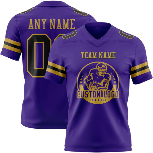 Custom Purple Black-Old Gold Mesh Authentic Football Jersey