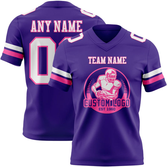 Custom Purple White-Pink Mesh Authentic Football Jersey