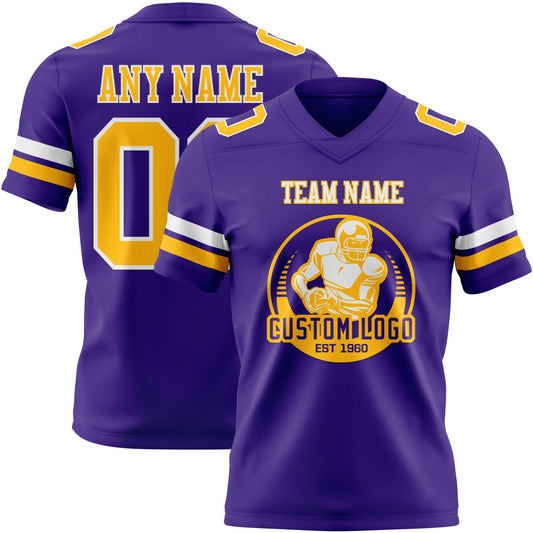 Custom Purple Gold-White Mesh Authentic Football Jersey