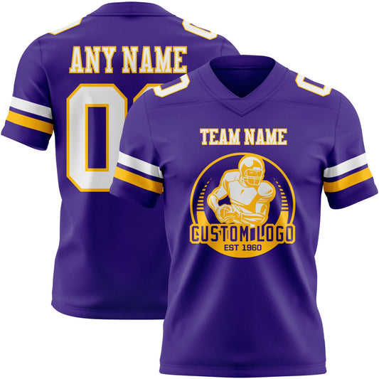Custom Purple White-Gold Mesh Authentic Football Jersey