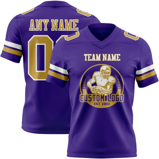 Custom Purple Old Gold-White Mesh Authentic Football Jersey