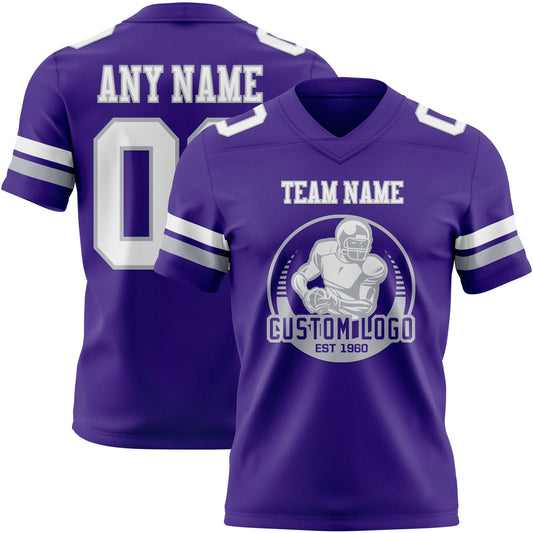 Custom Purple White-Gray Mesh Authentic Football Jersey