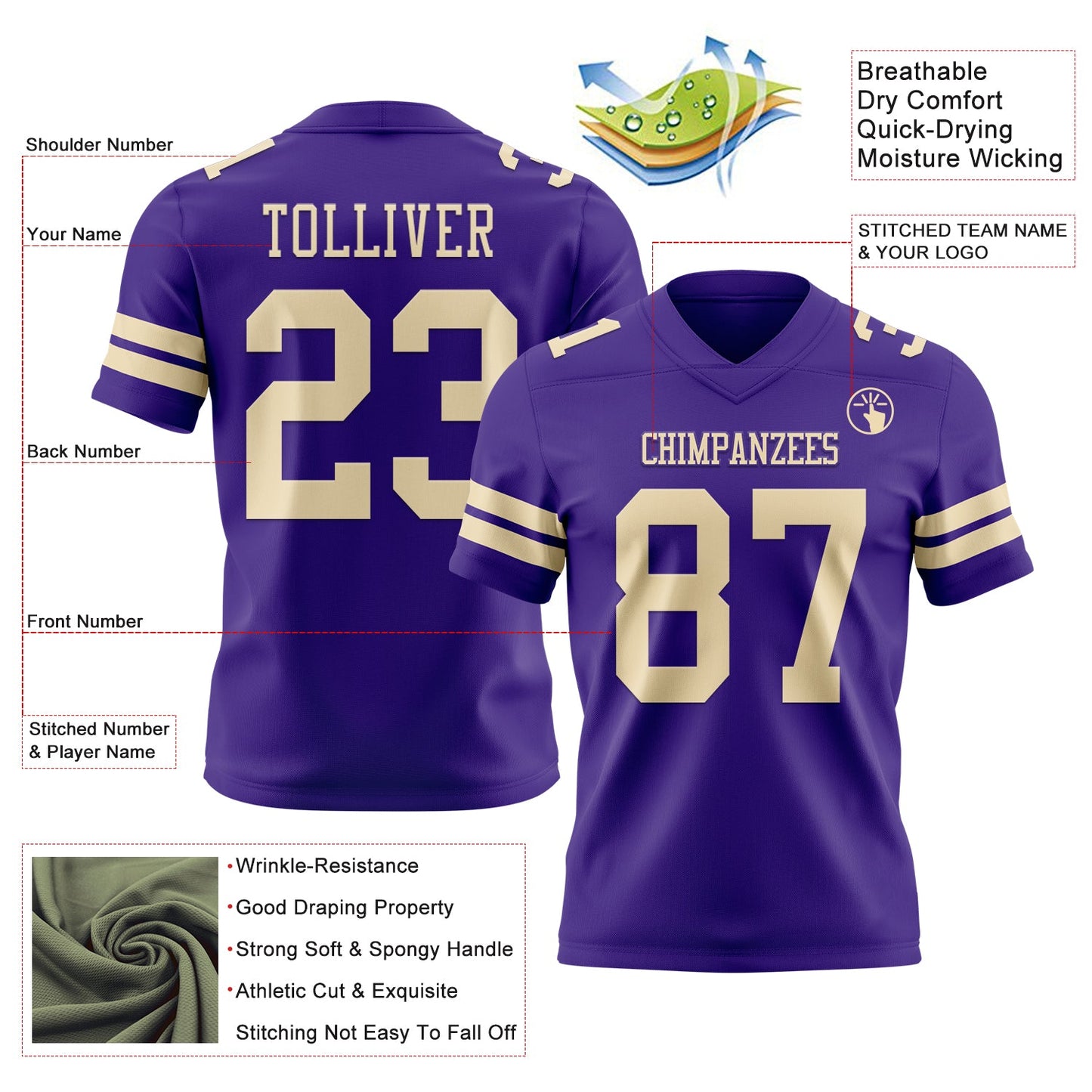 Custom Purple Cream Mesh Authentic Football Jersey