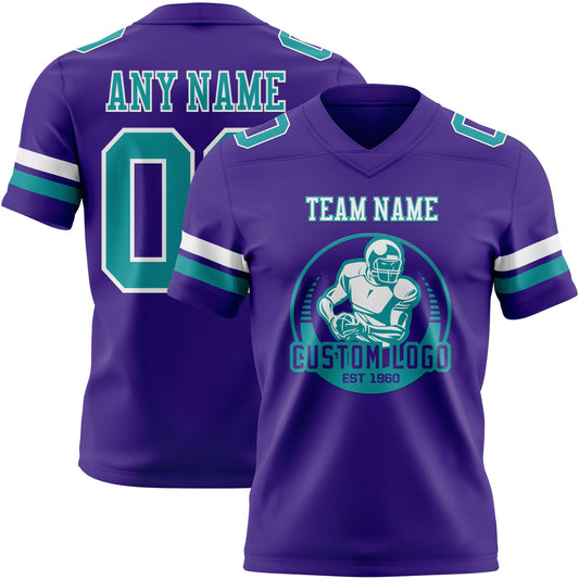 Custom Purple Teal-White Mesh Authentic Football Jersey