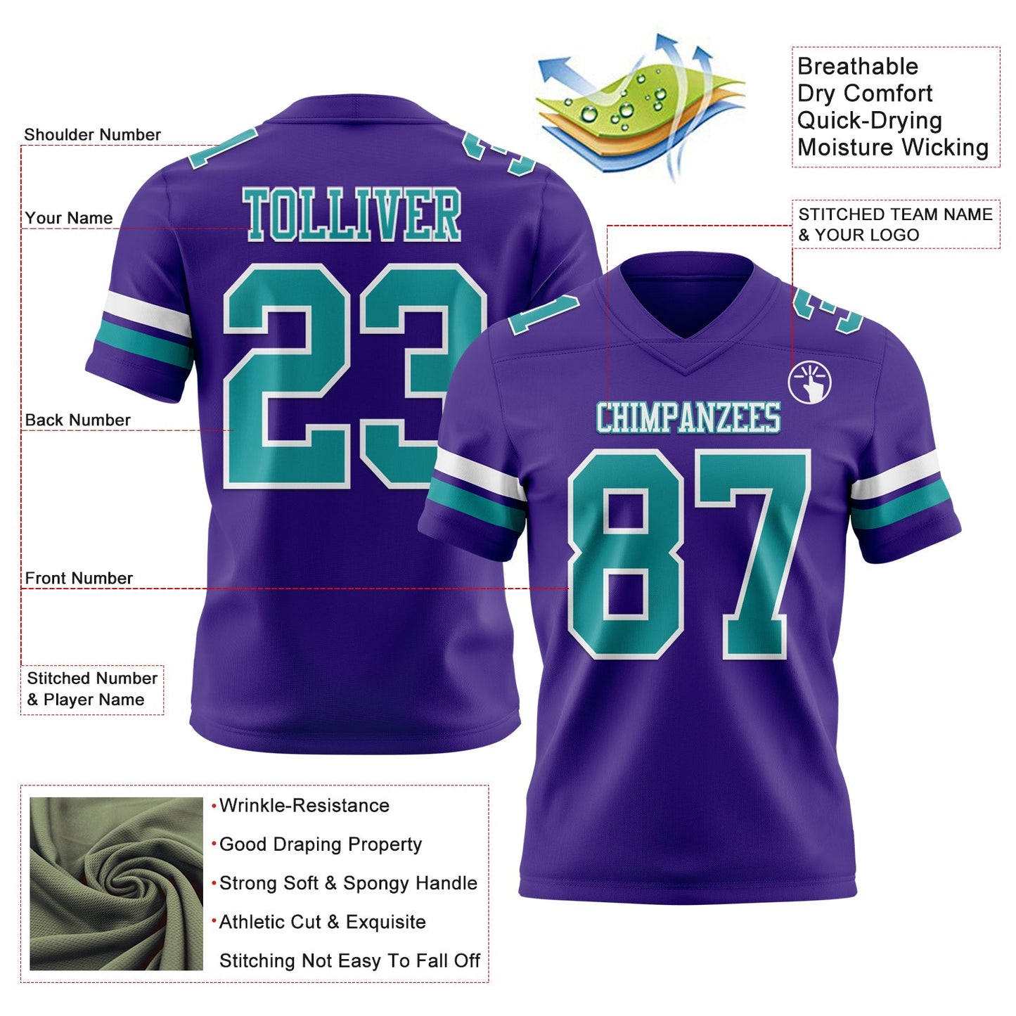 Custom Purple Teal-White Mesh Authentic Football Jersey