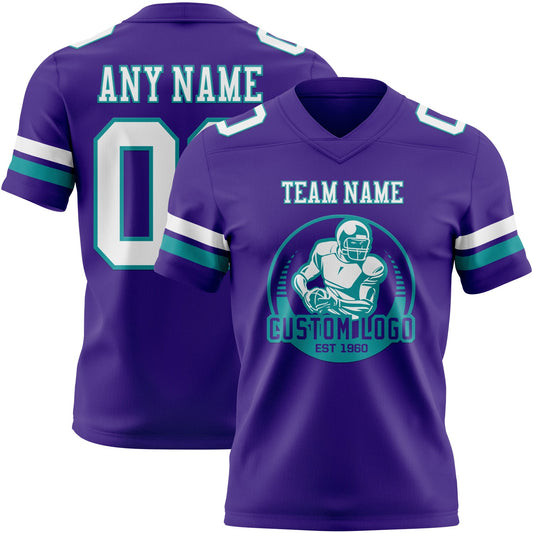 Custom Purple White-Teal Mesh Authentic Football Jersey