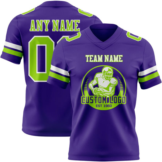 Custom Purple Neon Green-White Mesh Authentic Football Jersey