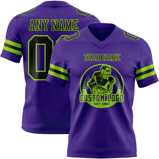 Custom Purple Black-Neon Green Mesh Authentic Football Jersey