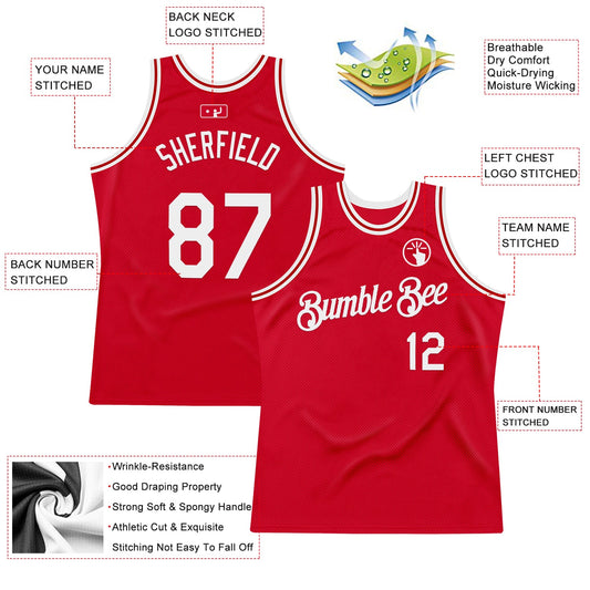Custom Red White Authentic Throwback Basketball Jersey