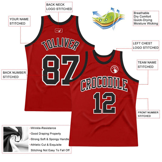 Custom Red Black-White Authentic Throwback Basketball Jersey