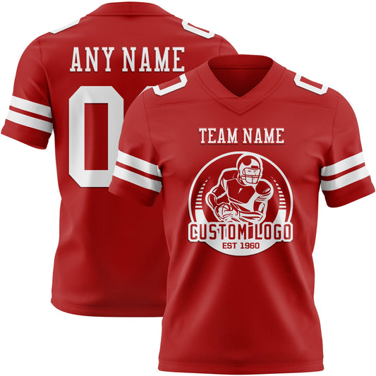 Custom Red White Mesh Authentic Football Jersey