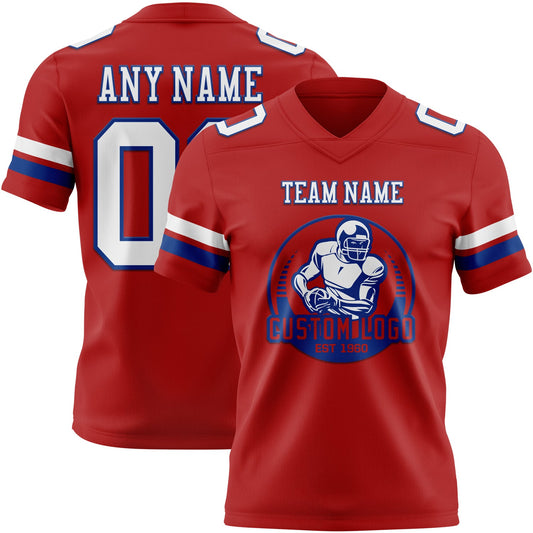 Custom Red White-Royal Mesh Authentic Football Jersey