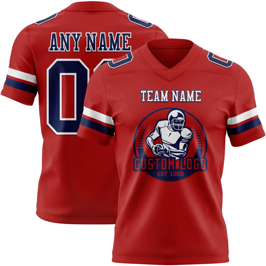 Custom Red Navy-White Mesh Authentic Football Jersey